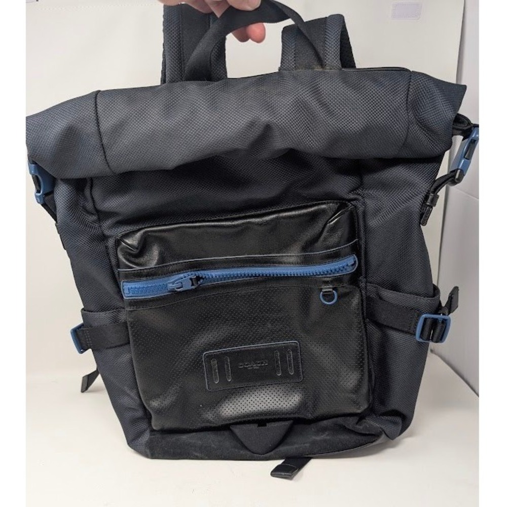 Coach Men's Terrain Roll Top Backpack Black Nylon and leather